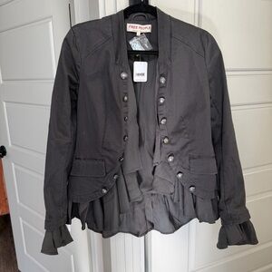 Free People Ruffles Romance Jacket in Washed Black